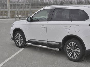22 549 р. Защита порогов (Ø76 мм с проступью, нержавейка) SLITKOFF Mitsubishi Outlander GF 3-ий рестайлинг (2018-2022) (С пластиковыми заглушками на торцах)  с доставкой в г. Чебоксары. Увеличить фотографию 3