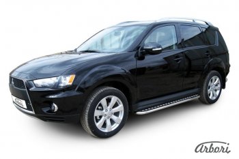 Защита штатных порогов с листом Arbori (нержавейка, алюминий, d42 mm) Mitsubishi Outlander  XL (2010-2013) (CW)  рестайлинг