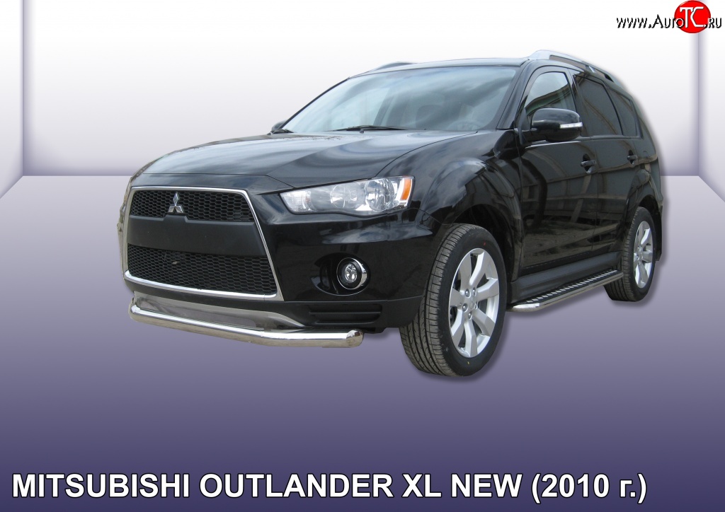 11 749 р. Одинарная защита переднего бампера диаметром 76 мм Slitkoff  Mitsubishi Outlander  XL (2010-2013) (CW)  рестайлинг (Нержавейка, Полированная)  с доставкой в г. Чебоксары