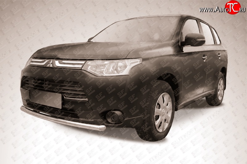 10 899 р. Защита переднего бампера из короткой трубы диаметром 57 мм Slitkoff  Mitsubishi Outlander  GF (2012-2014) дорестайлинг (Нержавейка, Полированная)  с доставкой в г. Чебоксары