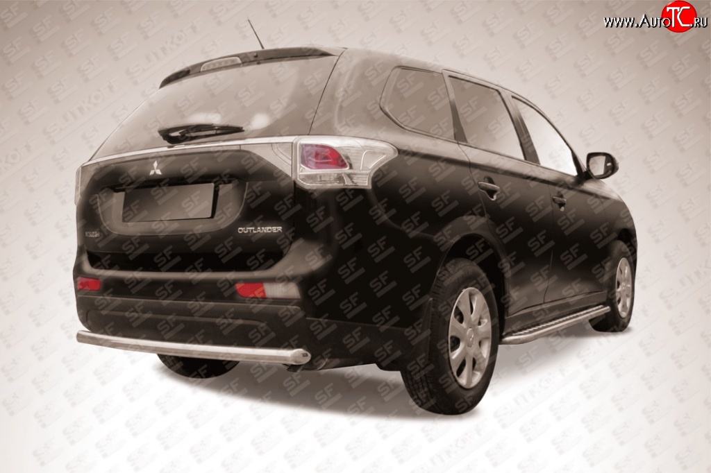 8 999 р. Одинарная защита заднего бампера из трубы диаметром 57 мм Slitkoff  Mitsubishi Outlander  GF (2012-2014) дорестайлинг (Нержавейка, Полированная)  с доставкой в г. Чебоксары