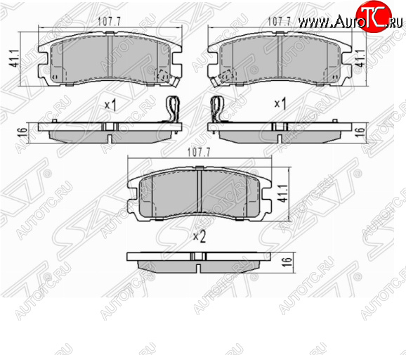 679 р. Комплект задних тормозных колодок SAT Mitsubishi Pajero 2 V30/V40 5 дв. дорестайлинг (1991-1997)  с доставкой в г. Чебоксары