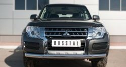 Одинарная защита переднего бампера из трубы с угловатыми сгибами диаметром 76 мм SLITKOFF Mitsubishi Pajero  4 V90 (2014-2020) 2-ой рестайлинг