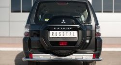 Одинарная защита заднего бампера из трубы с угловатыми сгибами диаметром 63 мм SLITKOFF Mitsubishi Pajero  4 V90 (2014-2020) 2-ой рестайлинг