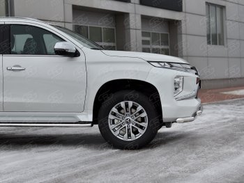 22 699 р. Защита переднего бампера (2 трубы Ø63 и 42 мм, нержавейка) SLITKOFF  Mitsubishi Pajero Sport  QF (2019-2022) рестайлинг  с доставкой в г. Чебоксары. Увеличить фотографию 4