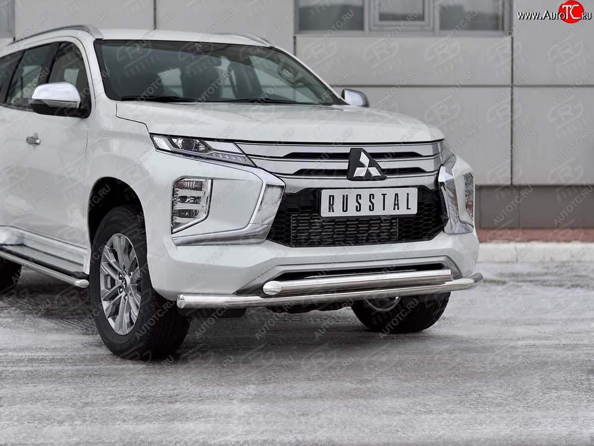 22 699 р. Защита переднего бампера (2 трубы Ø63 и 42 мм, нержавейка) SLITKOFF  Mitsubishi Pajero Sport  QF (2019-2022) рестайлинг  с доставкой в г. Чебоксары