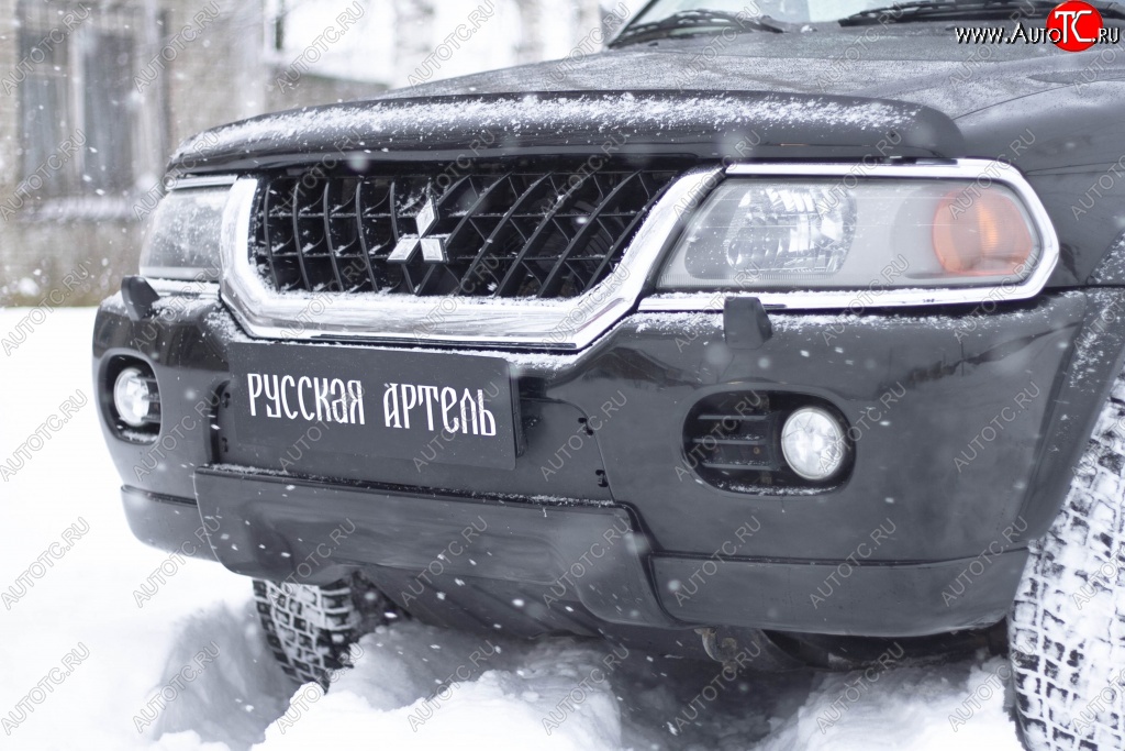 1 089 р. Зимняя заглушка решетки переднего бампера РА  Mitsubishi Pajero Sport  PA (1996-2004) дорестайлинг  с доставкой в г. Чебоксары