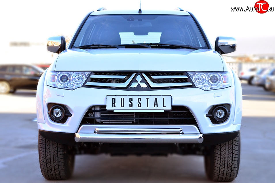 20 849 р. Защита переднего бампера (2 трубыØ76 и 42 мм, нержавейка) SLITKOFF Mitsubishi Pajero Sport PB рестайлинг (2013-2017)  с доставкой в г. Чебоксары
