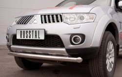 Одинарная защита переднего бампера SLITKOFF диаметром 76 мм Mitsubishi Pajero Sport  PB (2008-2013) дорестайлинг