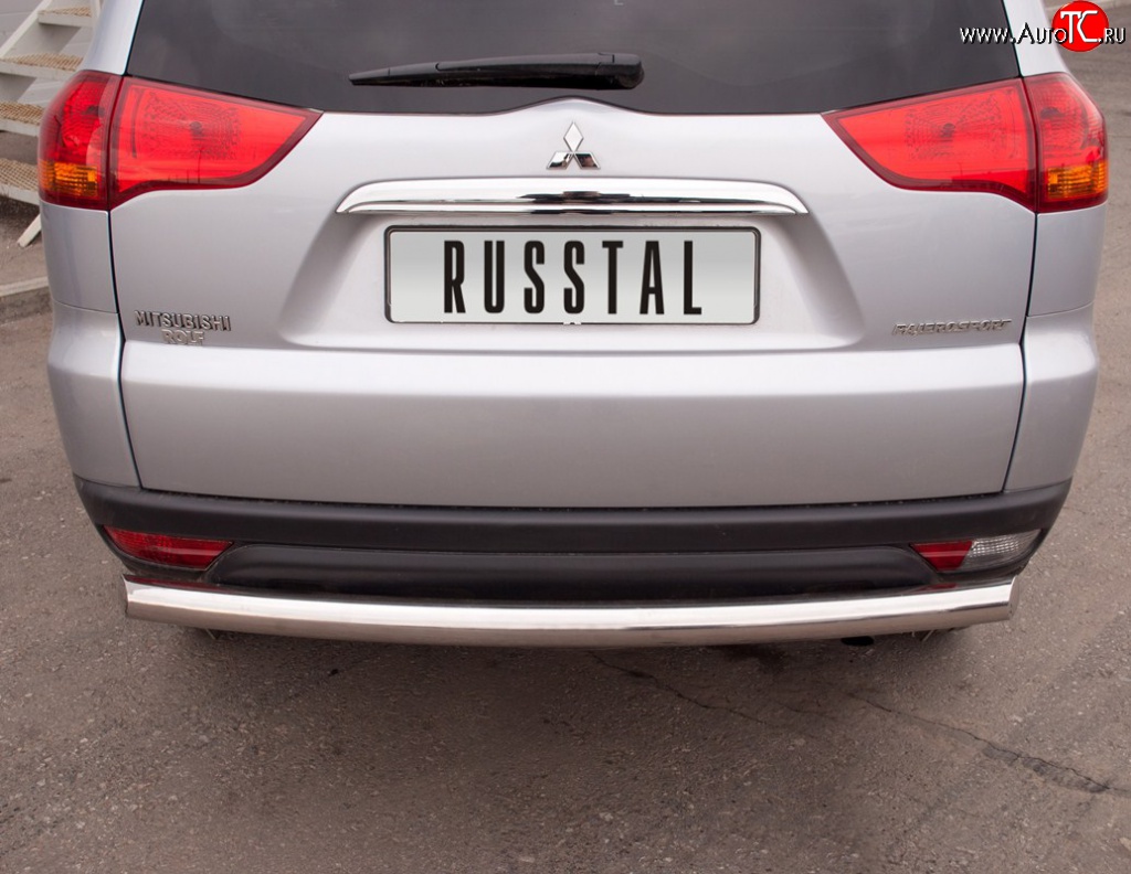 16 899 р. Защита заднего бампера (Ø76 мм, нержавейка) SLITKOFF Mitsubishi Pajero Sport PB дорестайлинг (2008-2013)  с доставкой в г. Чебоксары