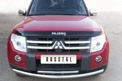Защита переднего бампера (2 трубыØ76 и 42 мм, нержавейка) SLITKOFF Mitsubishi Pajero ( 4 V90,  4 V80) (2006-2011) дорестайлинг