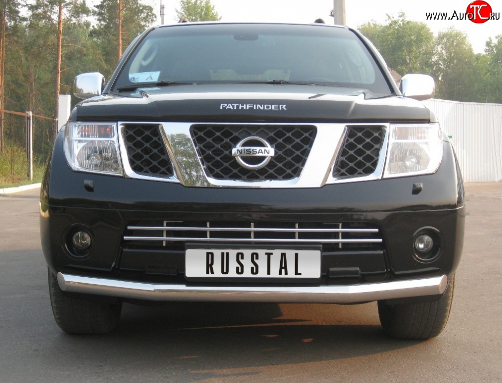 15 249 р. Одинарная защита переднего бампера SLITKOFF диаметром 76 мм  Nissan Pathfinder  R51 (2004-2007) дорестайлинг  с доставкой в г. Чебоксары