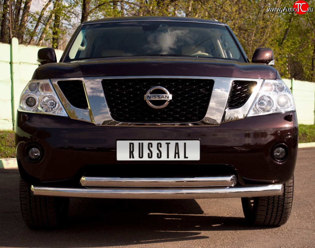 23 999 р. Защита переднего бампера (2 трубыØ76 мм, нержавейка) SLITKOFF  Nissan Patrol  6 (2010-2014) Y62 дорестайлинг  с доставкой в г. Чебоксары