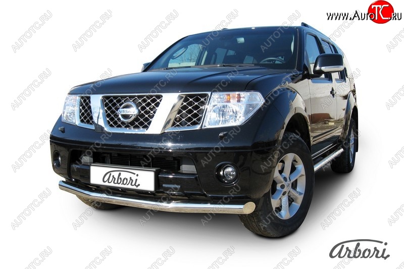 13 319 р. Защита переднего бампера Arbori (нержавейка, 1 труба d76 mm). Nissan Pathfinder R51 рестайлинг (2009-2014)  с доставкой в г. Чебоксары