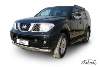 15 749 р. Защита переднего бампера Arbori (нержавейка, 2 трубы d76 и 57 mm) Nissan Pathfinder R51 рестайлинг (2009-2014)  с доставкой в г. Чебоксары. Увеличить фотографию 2