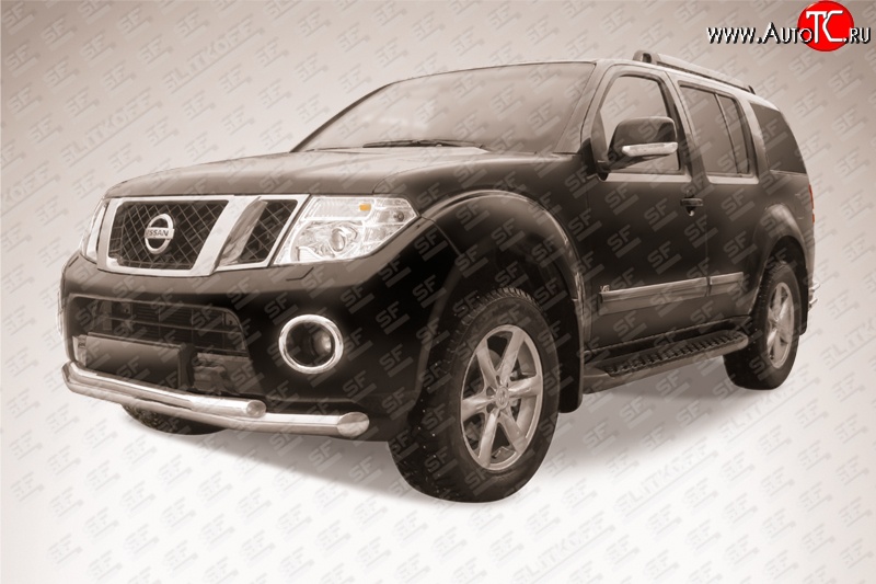 15 999 р. Защита переднего бампера Slitkoff (Ø76 и 57) Nissan Pathfinder R51 рестайлинг (2009-2014) (Нержавейка, Полированная)  с доставкой в г. Чебоксары