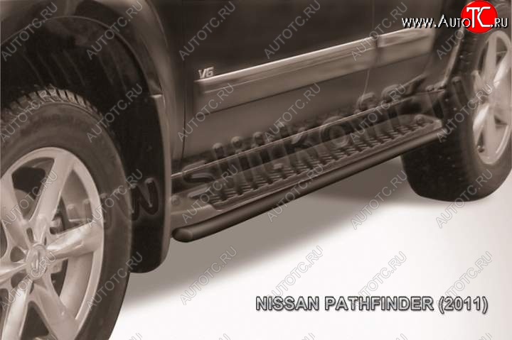 7 649 р. Защита штатного порога d42 Slitkoff  Nissan Pathfinder  R51 (2009-2014) рестайлинг (Цвет: серебристый)  с доставкой в г. Чебоксары