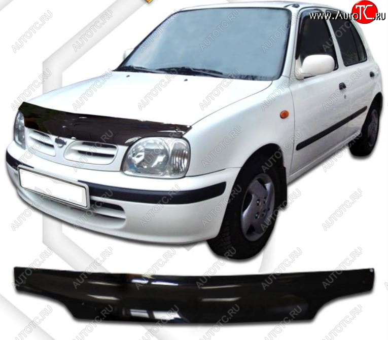 2 159 р. Дефлектор капота CA-Plastic Nissan March K11 хэтчбэк 5 дв. 2-ой рестайлинг (1997-2003) (Classic черный, Без надписи)  с доставкой в г. Чебоксары