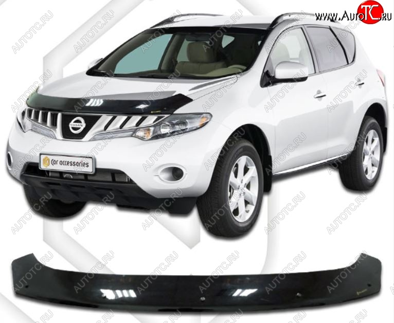 2 299 р. Дефлектор капота CA-Plastic Nissan Murano 2 Z51 рестайлинг (2010-2016) (Classic черный, Без надписи)  с доставкой в г. Чебоксары