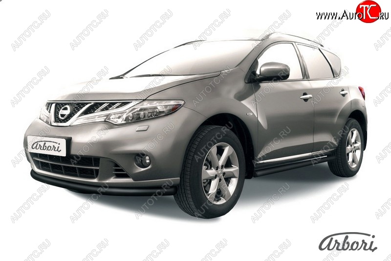 7 109 р. Защита переднего бампера Arbori (черная, 1 труба d57 mm). Nissan Murano 2 Z51 рестайлинг (2010-2016)  с доставкой в г. Чебоксары