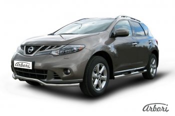 15 299 р. Защита переднего бампера Arbori (волна, нержавейка, 1 труба d57 mm). Nissan Murano 2 Z51 рестайлинг (2010-2016)  с доставкой в г. Чебоксары. Увеличить фотографию 2