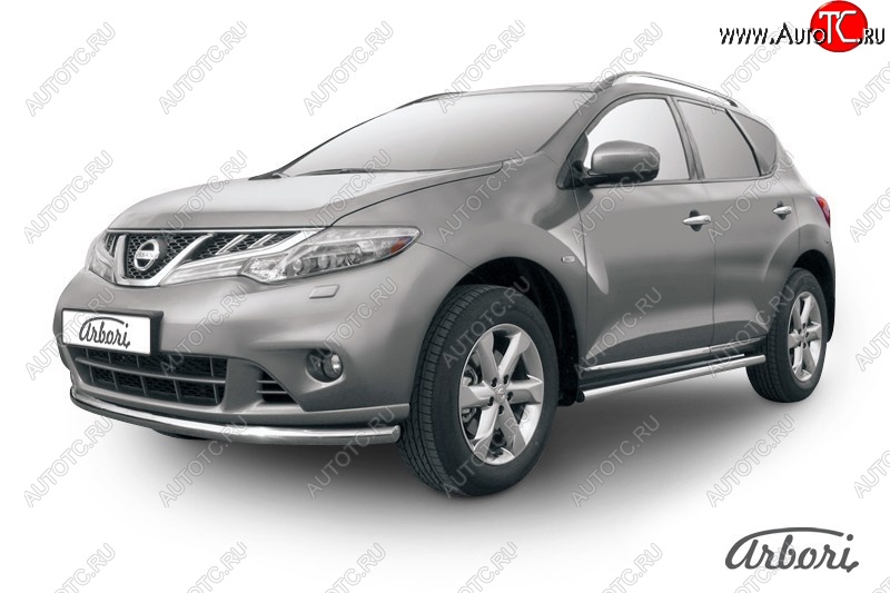 13 499 р. Защита переднего бампера Arbori (нержавейка, 1 труба d57 mm). Nissan Murano 2 Z51 рестайлинг (2010-2016)  с доставкой в г. Чебоксары