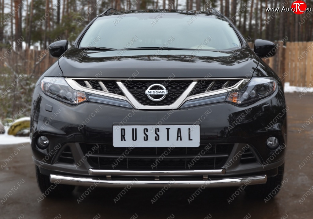 18 999 р. Защита переднего бампера (2 трубы Ø63 и 42 мм, нержавейка) SLITKOFF Nissan Murano 2 Z51 рестайлинг (2010-2016)  с доставкой в г. Чебоксары