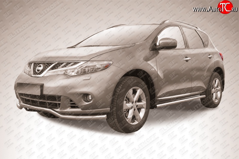 15 499 р. Фигурная защита переднего бампера Slitkoff (57 мм) Nissan Murano 2 Z51 рестайлинг (2010-2016) (Нержавейка, Полированная)  с доставкой в г. Чебоксары