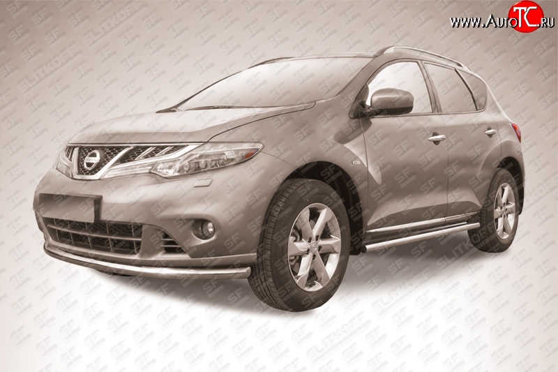 13 699 р. Одинарная защита переднего бампера Slitkoff (57 мм) Nissan Murano 2 Z51 рестайлинг (2010-2016) (Нержавейка, Полированная)  с доставкой в г. Чебоксары