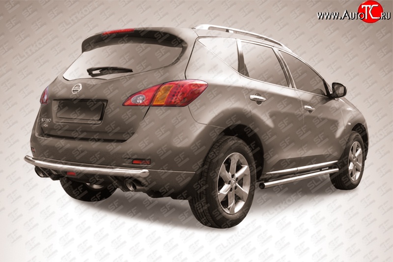 11 499 р. Одинарная защита заднего бампера из трубы диаметром 57 мм Slitkoff  Nissan Murano  2 Z51 (2010-2016) рестайлинг (Нержавейка, Полированная)  с доставкой в г. Чебоксары