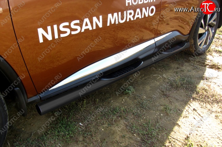 14 749 р. Защита порогов Slitkoff Nissan Murano 3 Z52 рестайлинг (2020-2025) (Цвет: серебристый)  с доставкой в г. Чебоксары