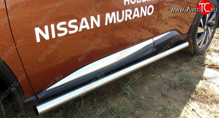 16 999 р. Защита порогов из круглой трубы диаметром 76 мм Slitkoff Nissan Murano 3 Z52 рестайлинг (2020-2025) (Нержавейка, Полированная)  с доставкой в г. Чебоксары