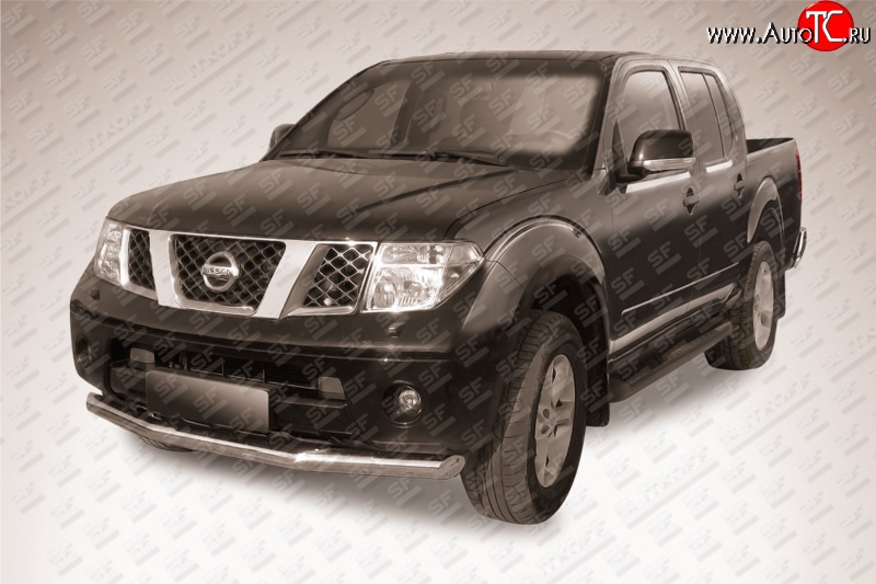 13 499 р. Одинарная защита переднего бампера из трубы диаметром 76 мм Slitkoff  Nissan Navara  2 D40 (2004-2010) дорестайлинг (Нержавейка, Полированная)  с доставкой в г. Чебоксары