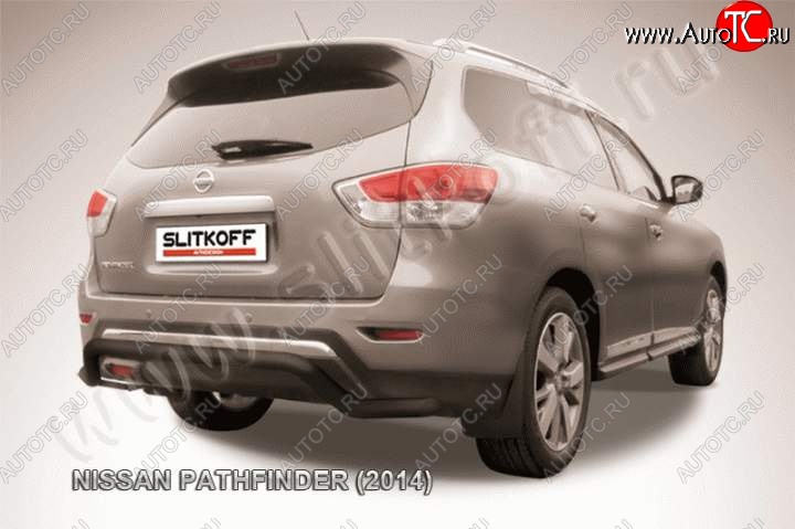 9 999 р. Защита задняя Slitkoff  Nissan Pathfinder  R52 (2012-2017) дорестайлинг (Цвет: серебристый)  с доставкой в г. Чебоксары