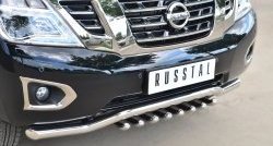 26 399 р. Одинарная фигурная защита переднего бампера из трубы диаметром 63 мм с зубьями (рестайлинг) SLITKOFF  Nissan Patrol  6 (2010-2014) Y62 дорестайлинг  с доставкой в г. Чебоксары. Увеличить фотографию 2