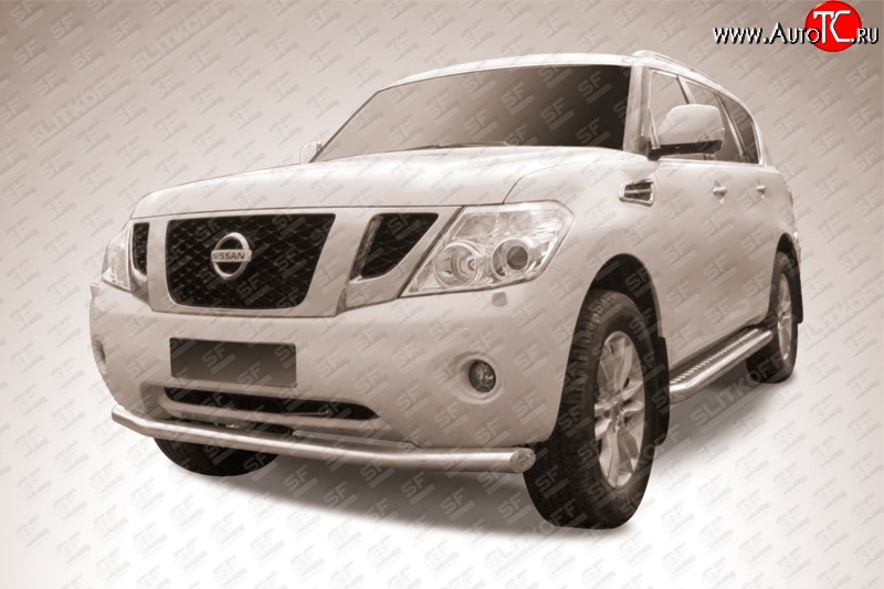 17 799 р. Одинарная защита переднего бампера из трубы диаметром 76 мм Slitkoff  Nissan Patrol  6 (2010-2014) Y62 дорестайлинг (Нержавейка, Полированная)  с доставкой в г. Чебоксары