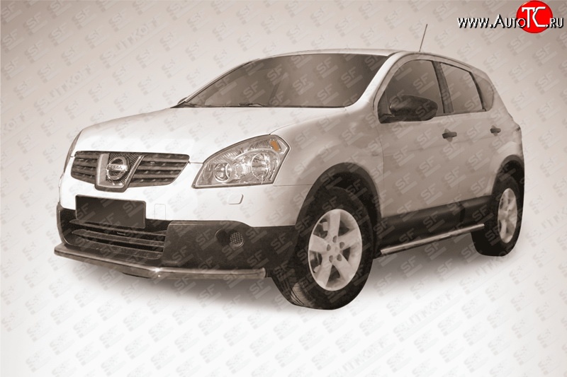 11 749 р. Защита переднего бампера из длинной трубы диаметром 57 мм Slitkoff Nissan Qashqai +2 1 J10 дорестайлинг (2008-2010) (Нержавейка, Полированная)  с доставкой в г. Чебоксары