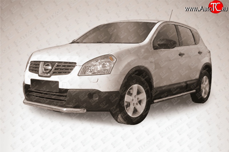 11 499 р. Защита переднего бампера из короткой трубы диаметром 57 мм Slitkoff Nissan Qashqai +2 1 J10 дорестайлинг (2008-2010) (Нержавейка, Полированная)  с доставкой в г. Чебоксары