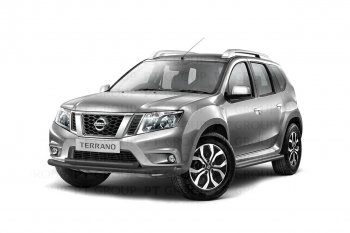 4 849 р. Защита переднего бампера (двойная Ø63 и 51 мм) Petroil Tuning  Nissan Terrano  D10 (2013-2022), Renault Duster  HS (2015-2021) (черный (Шагрень))  с доставкой в г. Чебоксары. Увеличить фотографию 2