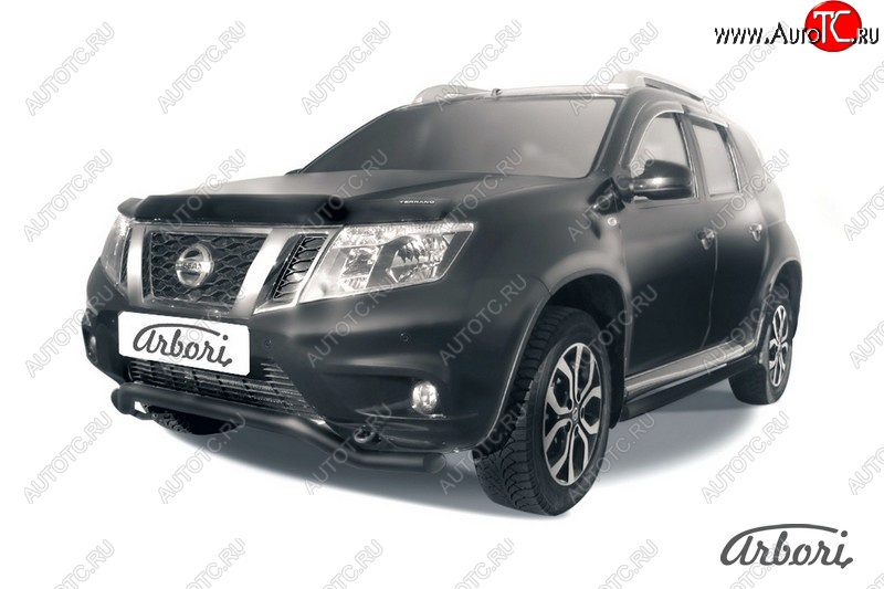 5 939 р. Защита переднего бампера Arbori (волна, черная, 1 труба d57 mm). Nissan Terrano D10 рестайлинг (2016-2022)  с доставкой в г. Чебоксары