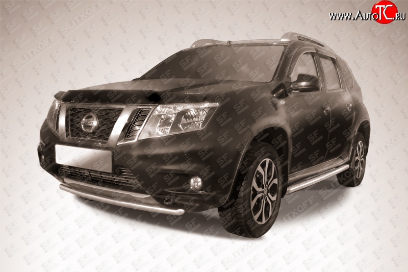 8 899 р. Одинарная защита переднего бампера диаметром 42 мм Slitkoff Nissan Terrano D10 рестайлинг (2016-2022) (Цвет: нержавеющая полированная сталь)  с доставкой в г. Чебоксары