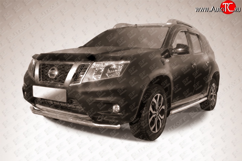 9 749 р. Одинарная защита переднего бампера из трубы диаметром 57 мм Slitkoff Nissan Terrano D10 рестайлинг (2016-2022) (Цвет: нержавеющая полированная сталь)  с доставкой в г. Чебоксары