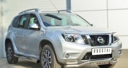 14 449 р. Защита порогов с пластиковыми вставками для ног из круглой трубы диаметром 76 мм Russtal Nissan Terrano D10 рестайлинг (2016-2022) (Защита порогов с со скосами на торцах (вариант 1))  с доставкой в г. Чебоксары. Увеличить фотографию 5