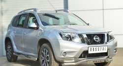14 449 р. Защита порогов с пластиковыми вставками для ног из круглой трубы диаметром 76 мм Russtal Nissan Terrano D10 рестайлинг (2016-2022) (Защита порогов с со скосами на торцах (вариант 1))  с доставкой в г. Чебоксары. Увеличить фотографию 8