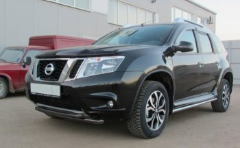 Защита переднего бампера Slitkoff (Ø 42+Ø 42, двойная). Nissan Terrano  D10 (2013-2016) дорестайлинг (Сталь с полимерным покрытием. Цвет: черный)