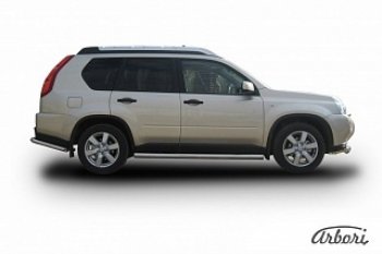Защита штатных порогов Arbori (нержавейка, d76 mm). Nissan X-trail  2 T31 (2007-2011) дорестайлинг