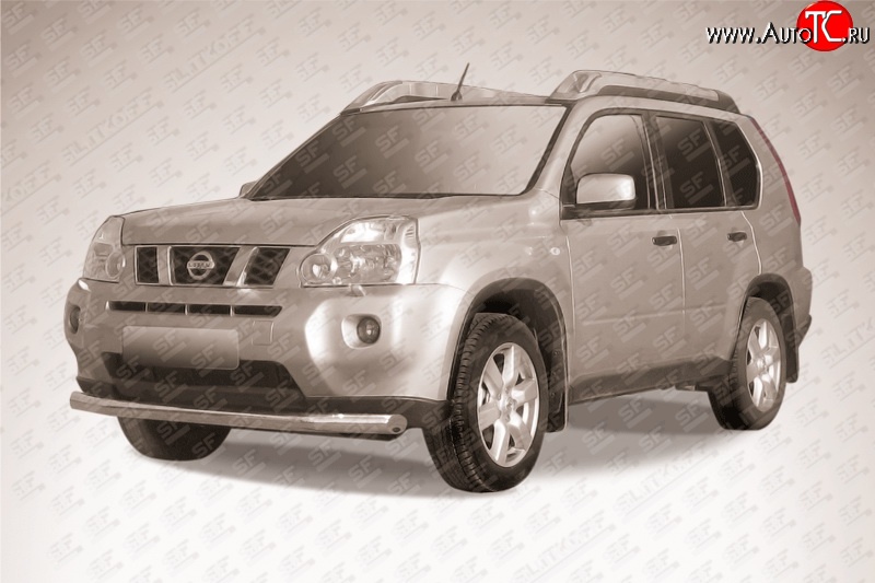 13 499 р. Одинарная защита переднего бампера диаметром 76 мм Slitkoff  Nissan X-trail  2 T31 (2010-2015) рестайлинг (Цвет: нержавеющая полированная сталь)  с доставкой в г. Чебоксары