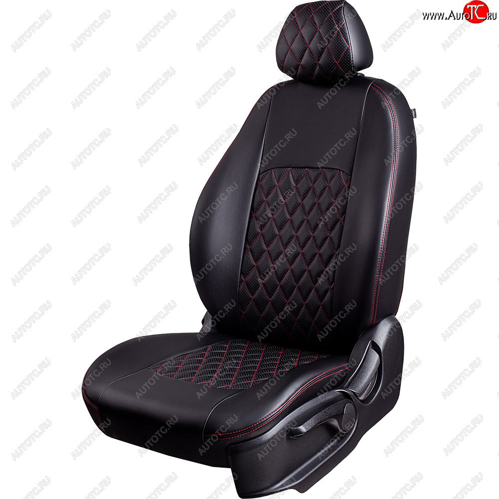 5 999 р. Чехлы для сидений Lord Autofashion Турин Ромб (экокожа, спинка и сиденье 60/40, 3 Г-образных подголовника) Opel Mokka  дорестайлинг (2012-2016) (Черный, вставка черная, строчка красная)  с доставкой в г. Чебоксары