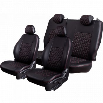 5 999 р. Чехлы для сидений Lord Autofashion Турин Ромб (экокожа, спинка и сиденье 60/40, 3 Г-образных подголовника) Opel Mokka  дорестайлинг (2012-2016) (Черный, вставка черная, строчка красная)  с доставкой в г. Чебоксары. Увеличить фотографию 2