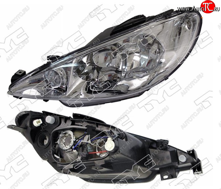 4 499 р. Левая фара передняя (хрусталь, под корректор) TYC Peugeot 206 хэтчбэк 5 дв. 2AC рестайлинг (2003-2009)  с доставкой в г. Чебоксары
